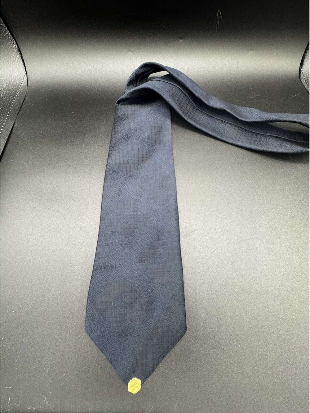 Vintage Prince Consort Golden Clasp Tie Navy Blue Paisley Wide 54.5”